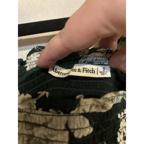 Abercrombie Size S Green Tie-Strap Floral Smocked Midi Dress - Picture 9 of 10